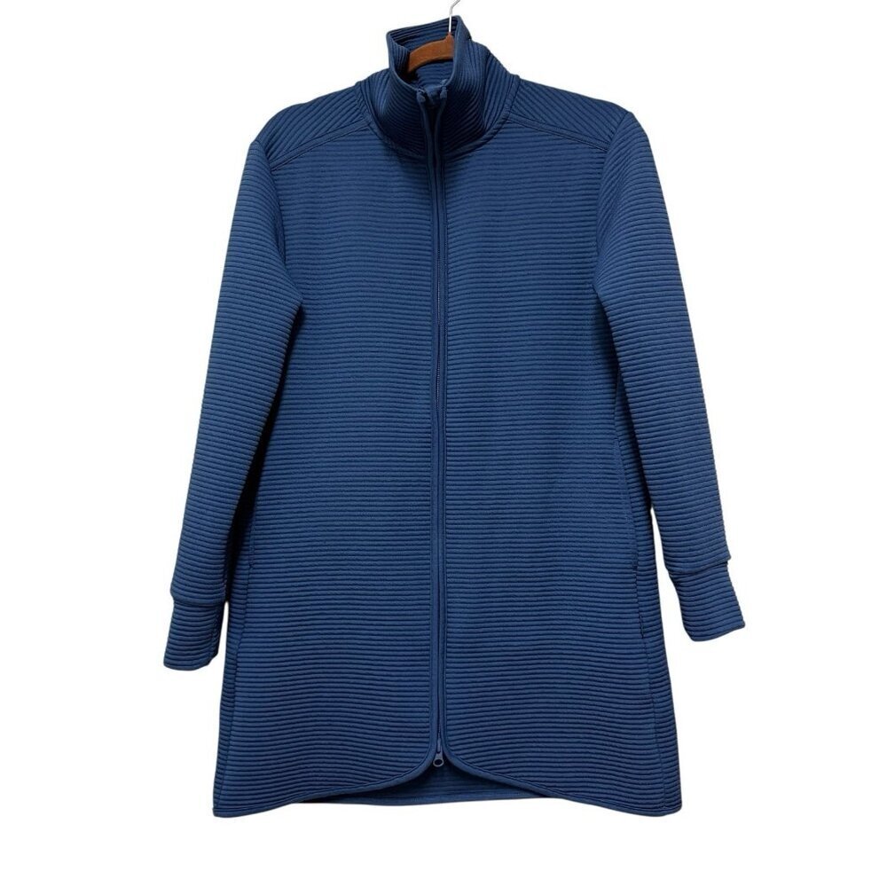 New MPG Mondetta Performance Gear Long Full Zip Ribbed Jacket Blue Women Size S